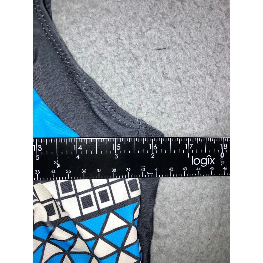 One‎ Piece Swimsuit Women 2XL Black Blue Geometric Tribal Print V-Neck Abstract